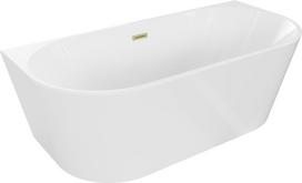 Mexen Oval laisvai pastatoma vonia prie sienos 140 x 75 cm, balta, persipylimas auksinis šlifuotas - 52671407500-55, 140 x 75 cm