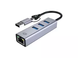USB-C į Gigabit Ethernet adapteris su 3 prievadų USB šakotuvu CONCEPTRONIC ABBY25G — USB 3.2 Gen 1, 1Gbps tinklas, 3x USB-A, aliuminis, pilka