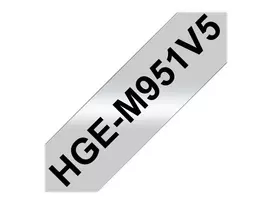 Brother HGE-M951V5 etikečių juosta, juoda ant matinio sidabro, 2,4 cm x 8 m, 5 vnt. pakuotė