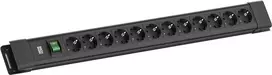 Bachmann CONNECTUS ilgintuvas 12x CEE7/3 lizdai su 1x jungikliu, 2,0 m laidas, CEE7/7 kištukas, juodas