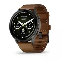 Išmanusis laikrodis GARMIN Venu 4 45 mm (1,4 colio) AMOLED 454×454 px, Wi‑Fi, GPS, 8GB, juodas korpusas, ruda odinė juosta