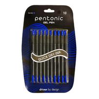 Pentonic 0.6 mm Gel Pen Pack of 1 X 10pcs | Blue Ink, Black Body | Smooth Writing for Office, Home & School