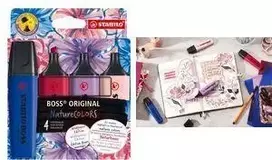 Stabilo BOSS Nature Colors Wildflower edition žymekliai, 4 vnt., kaltinis antgalis 2–5 mm, ilgalaikis atsparumas džiūvimui