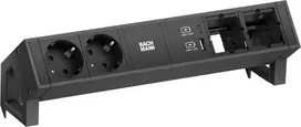 Maitinimo modulis Bachmann DESK2 su 2x CEE7/3 kištukiniais lizdais, 2x kompiuterių prievadais, 2x USB įkrovikliu 22W, juodas, 0,2m GST