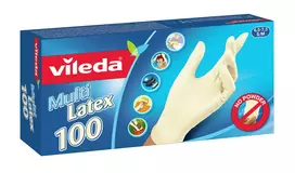 Vienkartinės latekso pirštinės VILEDA Multi Latex 100, smėlio spalvos, dydis S/M, 100 vnt.