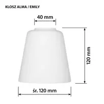 Lempos gaubtas ActiveJet EMILY, stiklas, baltas – skersmuo 12 cm, kaklelis 40 mm, aukštis 120 mm