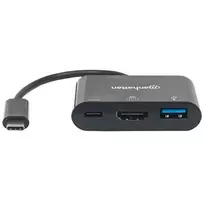 Manhattan USB-C Dock / Hub, 3 prievadai: HDMI, USB-A ir USB-C, 5Gbps (USB 3.2 Gen1 / USB 3.0), su Power Delivery (60 W) USB-C prievadui
