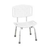 Priekabinis dušo kėdės sėdynė REHA FUND WILSON RF-820 su išpjova nugaroje, U formos PVC sėdyne, reguliuojamu aukščiu 75–85 cm, apkrova 110 kg, balta