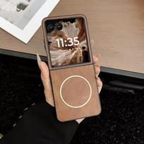 Retro Folding Screen Leather Case for Motorola Razr 50 60 Ultra   Magnetic Suction Wireless Charge Protective Cell Cover Motorola Razr 50