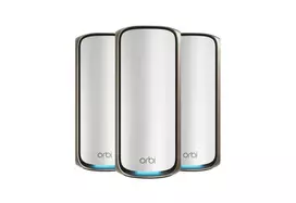 NETGEAR Orbi 970 serijos keturjuostis WiFi 7 maršrutizatorius su 2 palydovais, pilka spalva