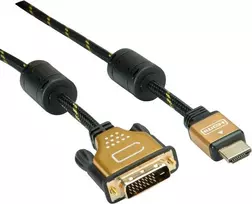 Roline Gold vaizdo kabelis Dual Link HDMI / DVI – DVI-D (M) į HDMI (M) – 5 m – ekranuotas – juodas, auksinis – 4K palaikymas