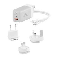 ALOGIC WCM3X67G sieninis kintamosios srovės įkroviklis išmaniesiems telefonams ir planšetėms, 110–240 V, 2× USB‑C, pilka/balta