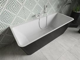 Mexen Volta laisvai pastatoma vonia prie sienos 150 x 75 cm, balta/juoda, perpylimas baltas - 51131507575-20, 150 x 75 cm