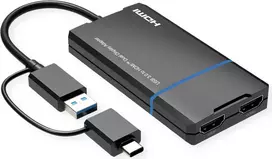 VALUE USB Type-A / Type-C adapteris į dvigubą HDMI – 4K30 + 1080p