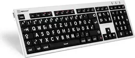 Klaviatūra LogicKeyboard LKB-LPRNTWB-CWMU-DE pilno dydžio laidinė USB mechaninė QWERTZ vokiška, juoda/sidabrinė/balta