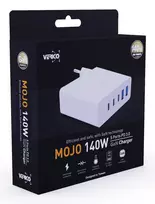 Verico MOJO GaN 140W kelių prievadų USB-C ir USB-A greitasis įkroviklis nešiojamiesiems kompiuteriams, išmaniesiems telefonams ir planšetėms, baltas