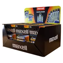 MAXELL Alkaline LR6 AA vienkartinės baterijos 1,5V – pakuotė po 4 vnt. (prekinis stendas 30 lizdų / 120 vnt.)