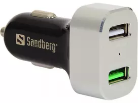Sandberg automobilinis įkroviklis 1xQC 3.0+1xUSB2.4A, cigarečių degtukas, 12 V, aliuminis, juodas