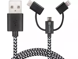 Sandberg 3in1 laidas Lightning+MicroUSB+USB-C 1 m, juodai pilkas