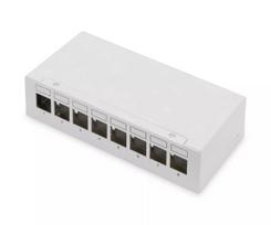 Patch panel DIGITUS Desktop modular tuščias, ekranuotas, 8 prievadų, plieninis, pilkas, montuojamas ant sienos
