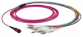 Skaidulinis optinis kabelis EFB Elektronik MTPF12LCOM4-3 — 3 m, OM4, MTP į 12×LC, 50 µm, violetinis