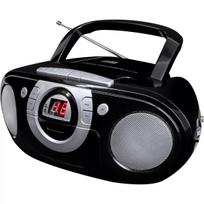 Nešiojama stereo sistema Soundmaster SCD5100SW – analoginis FM imtuvas 87,5–108 MHz, CD/MP3 grotuvas, 1 W RMS, LED ekranas, juoda