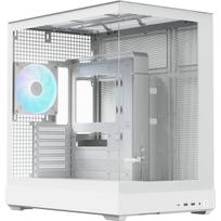 APNX V2-F-WT-v1 bokštinis kompiuterio korpusas, baltas, trys grūdinto stiklo plokštės