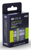 Įkraunamas 9V baterijų rinkinys VERICO LoopEnergy PP3 4500 – Li‑Ion, 2 vnt., 500 mAh, USB‑C įkrovimas
