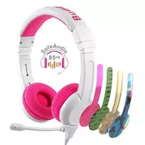 BuddyPhones School+ laidinės ausinės vaikams, 20–20000 Hz, 1,4 m laidas, rausvai balta