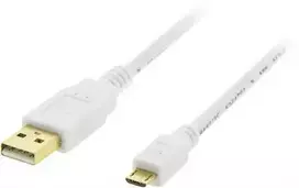 USB laidas Deltaco MICRO-100, 1 m, USB A – Micro-USB B, baltas