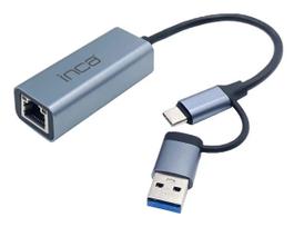 USB Hub Inca IUTP-01TX Type-A Type-C Gigabit Ethernet mėlynas