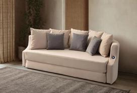 Trivietė sofa-lova Letto, kreminė