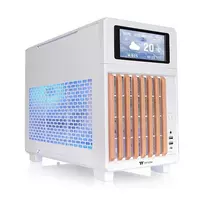 Thermaltake TR200 WS Snow White — Micro-ATX PC Case, Mesh with Real Wood Front Trim, 1x 120mm Fan, USB-C, 360mm Radiator / 365mm GPU Support