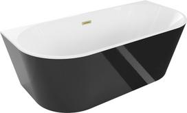 Mexen Oval vonia pastatoma prie sienos 160 x 80 cm, balta/juoda, auksinis šlifuotas persipilimas - 52671608075-55