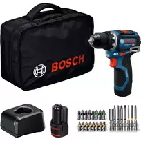 Bosch Professional GSR 12V-32 Akumuliatorinis Gręžtuvas-Suktuvas, 12V, Mėlyna/Juoda, 2x 2.0Ah Li-Ion Akumuliatoriai, 24 Dalių Priedų Rinkinys, Dėklas