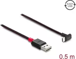 Delock EASY-USB 2.0 laidas USB Type-A kištukas į USB Type-C kištuką lenktas aukštyn/žemyn 0,5 m juodas