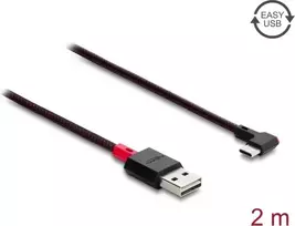 Delock EASY-USB 2.0 laidas USB Type-A kištukas – USB Type-C kištukas, kampuotas į kairę/dešinę, 2 m, juodas (81547)