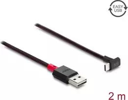 Delock EASY-USB 2.0 laidas USB Type-A kištukas – USB Type-C kištukas, lenktas aukštyn/žemyn, 2 m, juodas (81551)