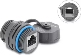 Delock RJ45 Female to RJ45 Female Cable Connector Cat.6A with M23.5 x 1.5 mm Thread and Protective Cap IP68 Dustproof and Waterproof Grey (87157)