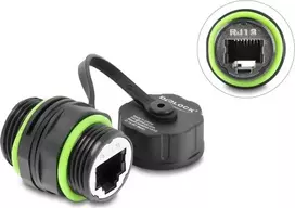 Delock Cable Connector RJ12 Female to RJ12 Female with M20 x 1.5 mm Thread and Protective Cap IP68 Dustproof and Waterproof