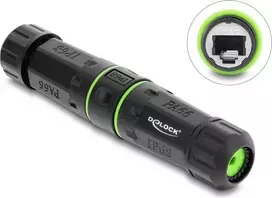 Delock Cable Coupler RJ12 Female to RJ12 Female su M20 x 1.5 mm sriegiu, IP68, dulkėms ir vandeniui atspari jungtis