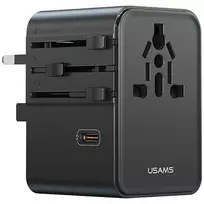 USAMS Travel Adapter CC310 70W 3xUSB-C US/AU/EU/UK Black