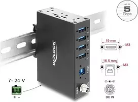 Delock Industrial Hub 4x USB 5Gbps Type-A su 8 kV ESD apsauga ir DIN bėgelio tvirtinimu