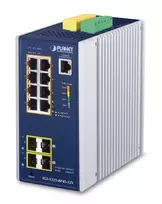 PLANET Industrial 8-Port GE PoE+ 2x 1G SFP + 2x 2.5G SFP Managed L2+ Gigabit Ethernet Switch, Aluminium, Blue