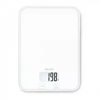 Beurer KS 19 Pure White skaitmeninės virtuvinės svarstyklės su jutikliniais mygtukais, 5 kg talpa, 1 g padalomis, taros funkcija, LCD ekranu