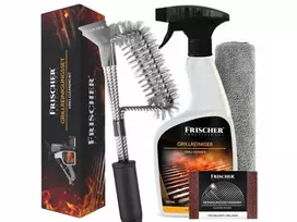 Frischer Barbecue Cleaning Kit - Heavy-Duty Degreaser Spray, Stainless Steel Brush & Scraper, Scouring Sponge, Protective Gloves