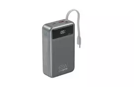 Gembird PB20-PD65-LCD-01 Greitasis Įkrovimo Power Bank su Integruotais Laidais, 65W, 20000 mAh, Juodas