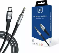 3MK AUX USB-C į 3,5 mm lizdo garso laidas (12 cm) - Pilka