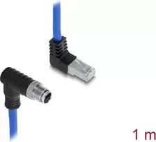 Delock M12 X-coded 8-pin Male Down-angled to RJ45 Male Up-angled S/FTP Cat.6A Industrial Ethernet Cable 1 m Blue