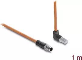 Delock M12 į RJ45 laidas X-coded 8-pin Male Straight to Male Upward Angled S/FTP Shielded Cat.6A 1 m Oranžinis